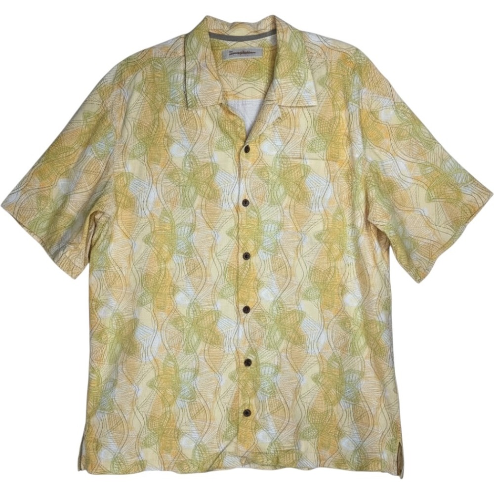 Tommy Bahama Silk Blend Abstract Floral Camp Shirt Mens XL Yellow Orange RN86549